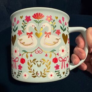 Clementine Paper Inc. Soft Touch Gold Detailed Large Floral Swan Mug Aqua